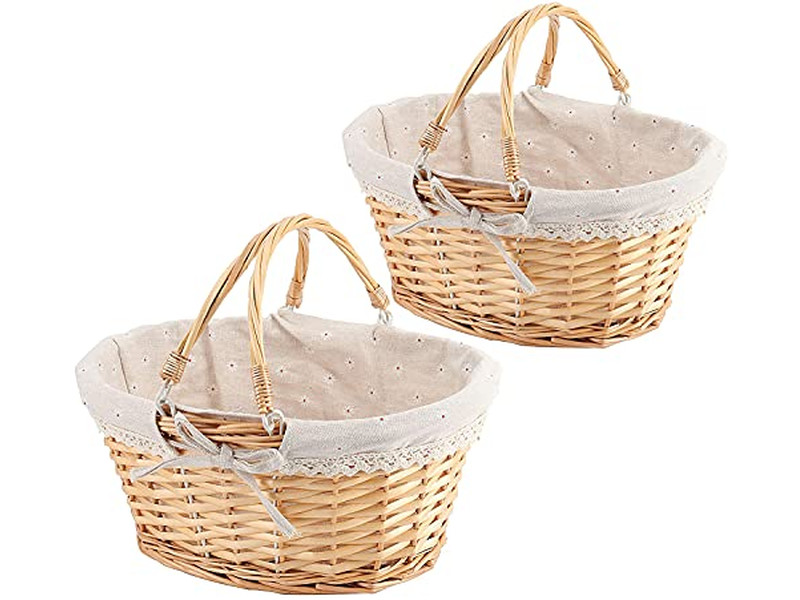 Panier de Pique-nique Tressé en Herbe Marron Foncé avec Vaisselle Assiettes en Bambou