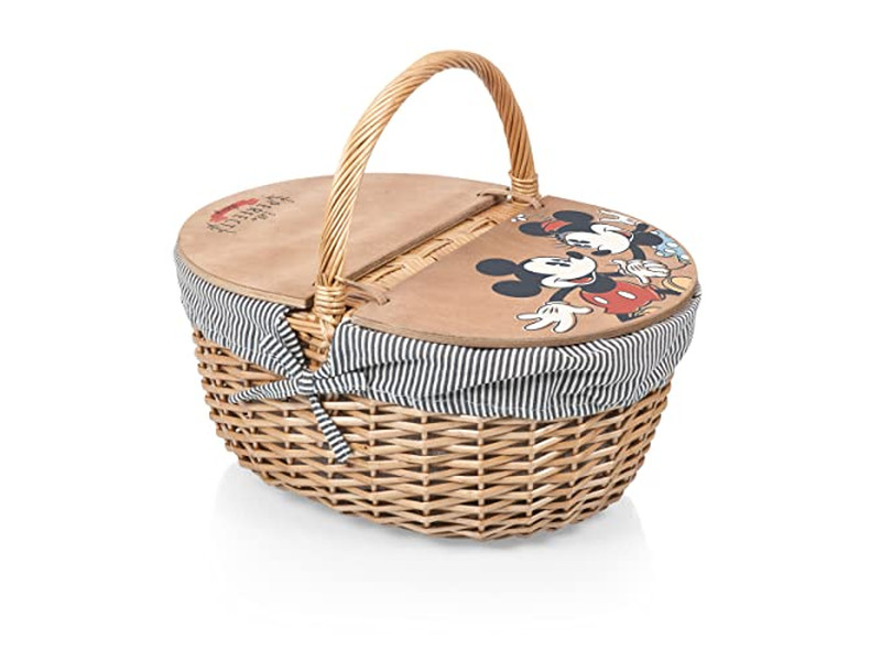 Petit Panier en Herbe de Mer Équipement et Accessoires de Pique-nique Ensemble avec Couvercle en Bois