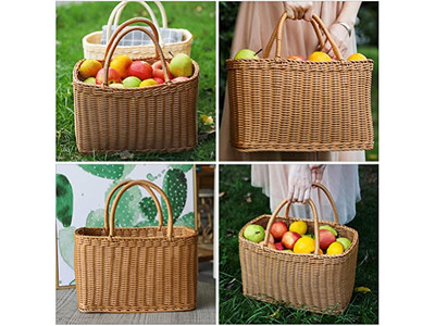 Panier de Pique-nique en Bambou avec Couvercle Paniers Vintage en Rotin Banane Vente en Gros