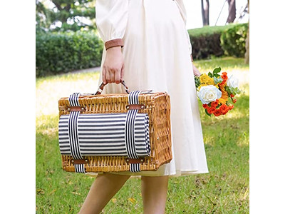 Panier de pique-nique et accessoires, osier pliable pour 4 personnes, ensemble de panier