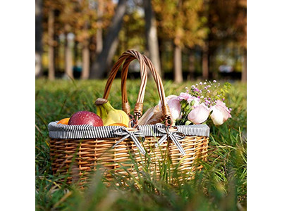 Paniers de Pique-nique Isolés en Osier Bleu et Blanc Panier Rose Parfait pour Enfants