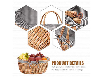 Paniers de Pique-nique Isolés en Osier Bleu et Blanc Panier Rose Parfait pour Enfants