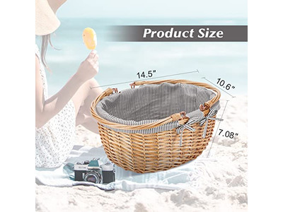 Paniers de Pique-nique Isolés en Osier Bleu et Blanc Panier Rose Parfait pour Enfants