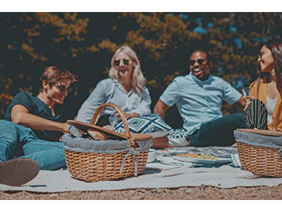 Petit Panier en Herbe de Mer Équipement et Accessoires de Pique-nique Ensemble avec Couvercle en Bois
