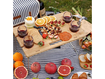 Panier de pique-nique en bois tissé avec ustensiles isolés, ensemble en cuir personnalisé pas cher pour 2